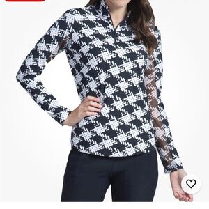 IBKUL KIMBERLY BLACK WHITE Long Sleeve Mock Golf Shirt Sz XS Outdoor Hiking EUC